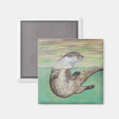 Playful River Otter Painting Magnet (Vorderseite/Rückseite)