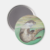 Playful River Otter Painting Magnet (Vorderseite/Rückseite)