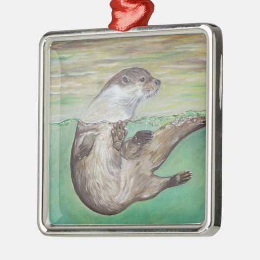 Playful River Otter Painting Ornament Aus Metall (Links)