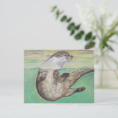 Playful River Otter Painting Postkarte (Stehend Vorderseite)