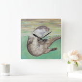 Playful River Otter Painting Quadratische Wanduhr (Zuhause)