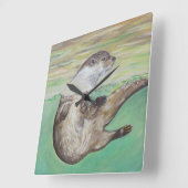 Playful River Otter Painting Quadratische Wanduhr (Winkel)
