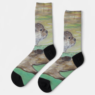 Playful River Otter Painting Socken