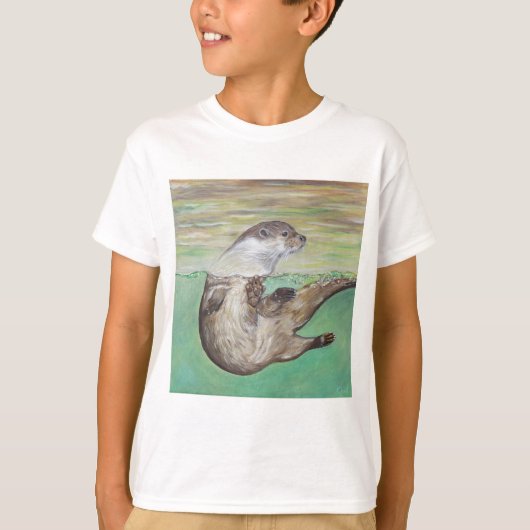 Playful River Otter Painting T-Shirt (Vorderseite)