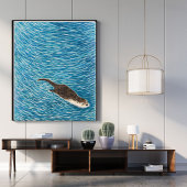 Playful River Otter Swimming in Blue Water Poster