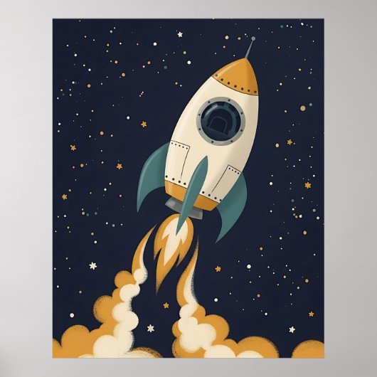 Playful Rocket Ship - Celestial Kinderzimmer Poster (Vorne)