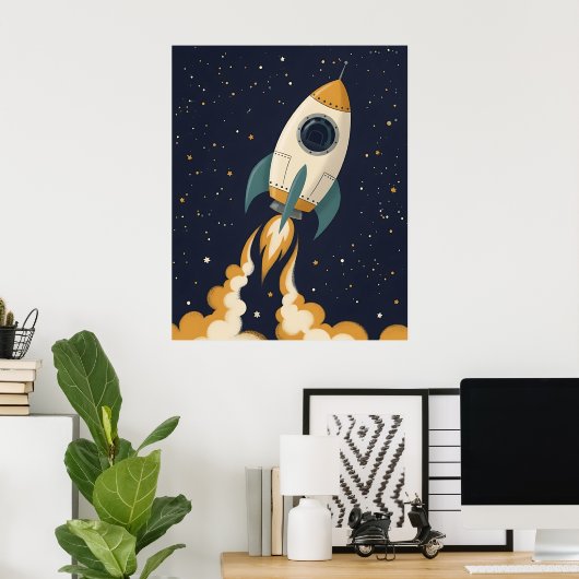 Playful Rocket Ship - Celestial Kinderzimmer Poster (Heimbüro)