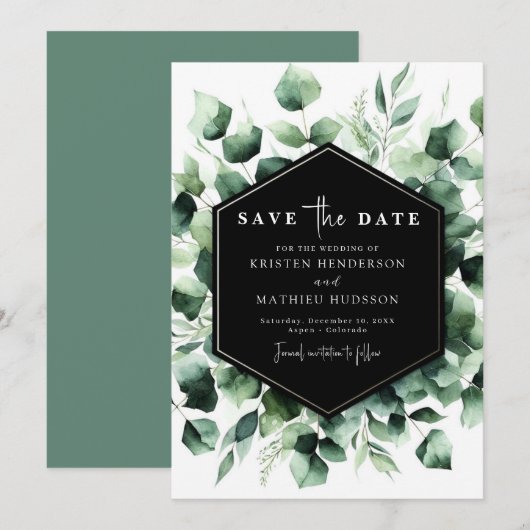 Playful Romance Eucalyptus Digital Wedding Save The Date (Vorne/Hinten)