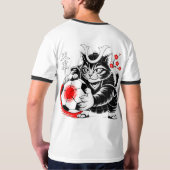 Playful Samurai Cat Soccer Kawaii & Soccer Fans! T-Shirt (Rückseite)