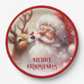 Playful Santa and Red Nose Rudolph Paper Plates Pappteller (Vorderseite)