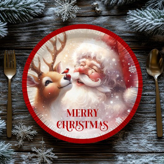 Playful Santa and Red Nose Rudolph Paper Plates Pappteller