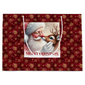Playful Santa and Rudolph Classic Christmas Bag Große Geschenktüte (Vorderseite)