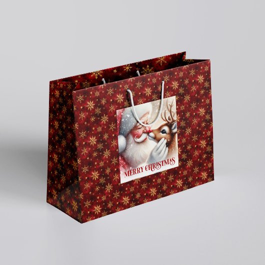 Playful Santa and Rudolph Classic Christmas Bag Große Geschenktüte