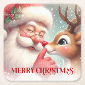 Playful Santa and Rudolph Festive Drink Coasters Rechteckiger Pappuntersetzer (Vorderseite)