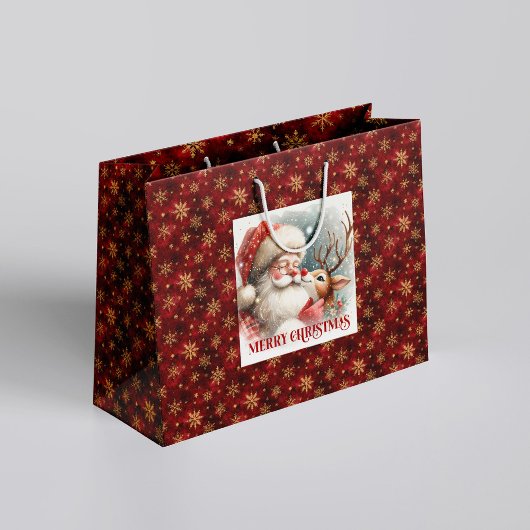 Playful Santa and Rudolph Winter Christmas Bag Große Geschenktüte