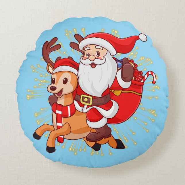 **"Playful Santa Claus Design – Fun and Festive Ch Rundes Kissen (Vorderseite)