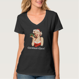 Playful Santa Girl Winking with Holly T-Shirt