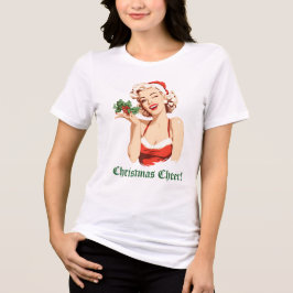 Playful Santa Girl Winking with Holly Tri-Blend Shirt