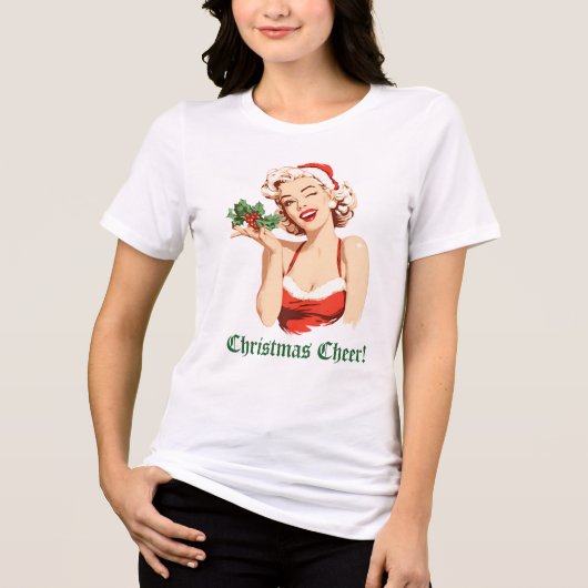 Playful Santa Girl Winking with Holly Tri-Blend Shirt (Vorderseite)