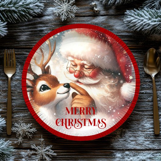 Playful Santa Rudolph Cartoon Christmas Plates Pappteller
