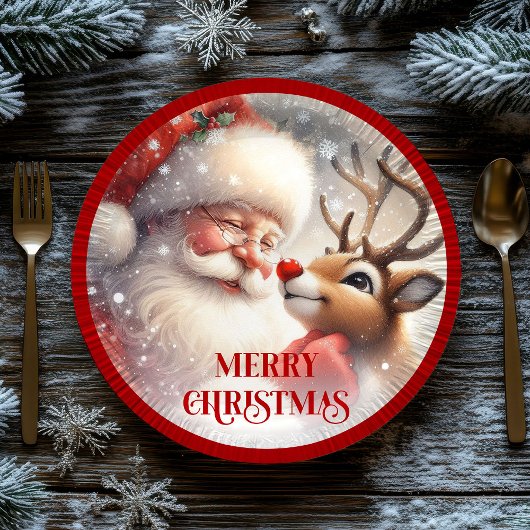 Playful Santa Rudolph Cartoon Christmas Plates Pappteller