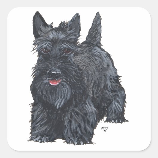 Playful Scottish Terrier Quadratischer Aufkleber (Vorderseite)
