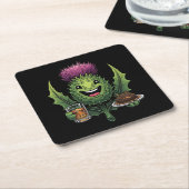 Playful Scottish Thistle Character with Whisky and Rechteckiger Pappuntersetzer (angewinkelt)