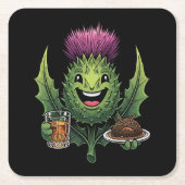 Playful Scottish Thistle Character with Whisky and Rechteckiger Pappuntersetzer (Vorderseite)
