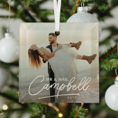 Playful Script Mr & Mrs Newlywed Keepsake Ornament Aus Glas