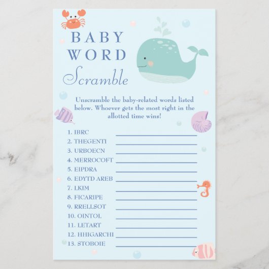 Playful Sea Life Baby Word Scramble Game Flyer (Vorne)