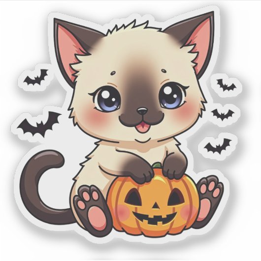 Playful Siamese Kitten - Niedlicher Halloween-Stic Aufkleber (Vorderseite)