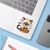 Playful Siamese Kitten - Niedlicher Halloween-Stic Aufkleber (Laptop mit iPhone)