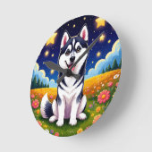 Playful Siberian Husky Runde Wanduhr (Winkel)
