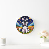 Playful Siberian Husky Runde Wanduhr (Zuhause)