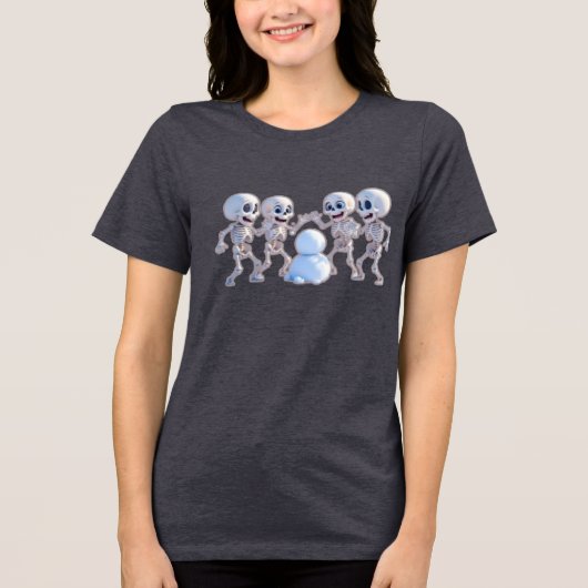 Playful Skeletons Building a Snowman – 3D Cartoon, Tri-Blend Shirt (Vorderseite)