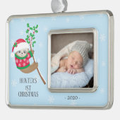 Playful Sloth First Christmas Foto Rahmen-Ornament Silber (Links)