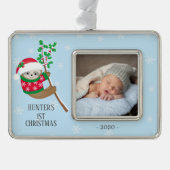 Playful Sloth First Christmas Foto Rahmen-Ornament Silber (Vorderseite)