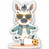 Playful Soccer Zebra | Kawaii Sports Star Aufkleber (Vorderseite)