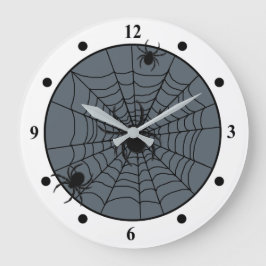Playful Spider Web with Small Spiders Custom Color Große Wanduhr