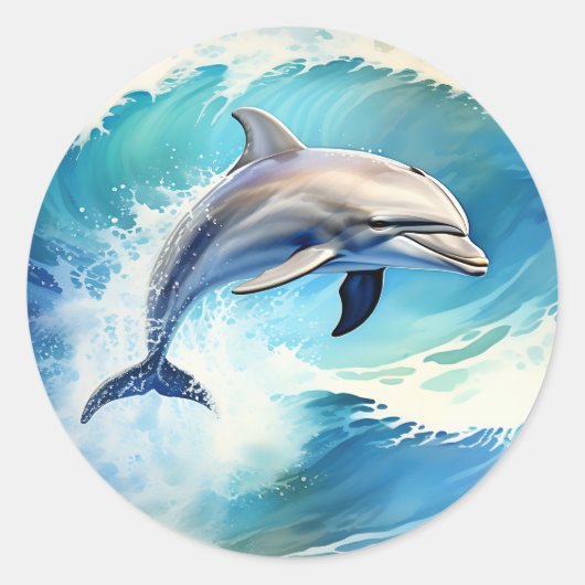 Playful Splash Dolphin Runder Aufkleber (Vorderseite)