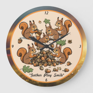 "Playful Squirrel Acorn Scene" Große Wanduhr