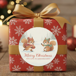 Playful Squirrels in Christmas Winter Forest Runder Aufkleber