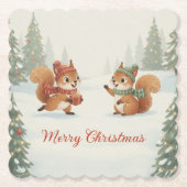 Playful Squirrels in Christmas Winter Forest Untersetzer (Vorderseite)
