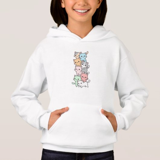 Playful Stack of Kawaii Cats – Multi-Angle Illusio Hoodie (Vorderseite)