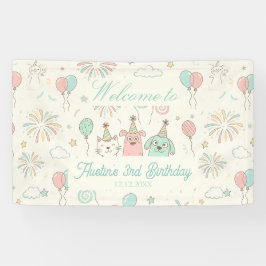 Playful Sweet and Three Kids Birthday Banner