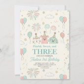 Playful Sweet and Three Kids Birthday Invitation (Vorderseite)