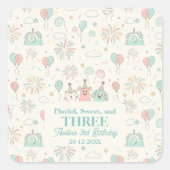 Playful Sweet and Three Kids Birthday Quadratischer Aufkleber (Vorderseite)