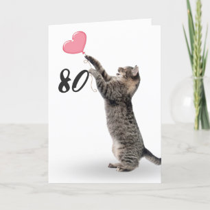 playful tabby cat for 80th birthday card karte