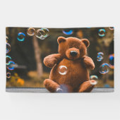 Playful Teddy Bear and Bubbles Outdoor Party Games Banner (Horizontal)