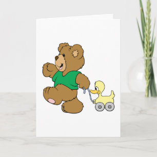 playful teddy bear with toy ducky karte